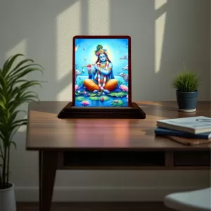 Car Desk/Table Top Lord Krishna Wooden Photo Stand 3x4 Inches, Compact & Stylish Spiritual Display For Car, Home & Office (Pack Of 1) (F14483) Car Desk/Table Top Lord Krishna Wooden Photo Stand 3x4 Inches, Compact & Stylish Spiritual Display For Car, Home & Office (Pack Of 1) (F14483)