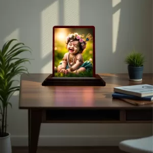 Car Desk/Table Top Lord Krishna Wooden Photo Stand 3x4 Inches, Compact & Stylish Spiritual Display For Car, Home & Office (Pack Of 1) (F14487) Car Desk/Table Top Lord Krishna Wooden Photo Stand 3x4 Inches, Compact & Stylish Spiritual Display For Car, Home & Office (Pack Of 1) (F14487)