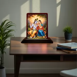 Car Desk/Table Top Radha Krishna Wooden Photo Stand 3x4 Inches, Compact & Stylish Spiritual Display For Car, Home & Office (Pack Of 1) (F14489) Car Desk/Table Top Radha Krishna Wooden Photo Stand 3x4 Inches, Compact & Stylish Spiritual Display For Car, Home & Office (Pack Of 1) (F14489)