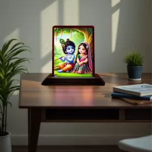 Car Desk/Table Top Radha Krishna Wooden Photo Stand 3x4 Inches, Compact & Stylish Spiritual Display For Car, Home & Office (Pack Of 1) (F14492) Car Desk/Table Top Radha Krishna Wooden Photo Stand 3x4 Inches, Compact & Stylish Spiritual Display For Car, Home & Office (Pack Of 1) (F14492)
