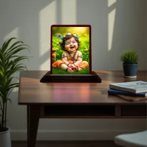 Car Desk/Table Top Lord Krishna Wooden Photo Stand 3x4 Inches, Compact & Stylish Spiritual Display For Car, Home & Office (Pack Of 1) (F14494) Car Desk/Table Top Lord Krishna Wooden Photo Stand 3x4 Inches, Compact & Stylish Spiritual Display For Car, Home & Office (Pack Of 1) (F14494)