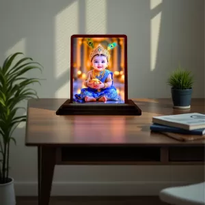 Car Desk/Table Top Lord Krishna Wooden Photo Stand 3x4 Inches, Compact & Stylish Spiritual Display For Car, Home & Office (Pack Of 1) (F14496) Car Desk/Table Top Lord Krishna Wooden Photo Stand 3x4 Inches, Compact & Stylish Spiritual Display For Car, Home & Office (Pack Of 1) (F14496)
