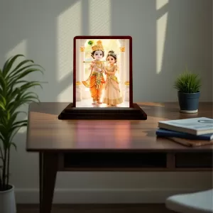 Car Desk/Table Top Radha Krishna Wooden Photo Stand 3x4 Inches, Compact & Stylish Spiritual Display For Car, Home & Office (Pack Of 1) (F14512) Car Desk/Table Top Radha Krishna Wooden Photo Stand 3x4 Inches, Compact & Stylish Spiritual Display For Car, Home & Office (Pack Of 1) (F14512)