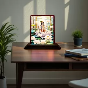 Car Desk/Table Top Lord Krishna Wooden Photo Stand  3x4 Inches, Compact & Stylish Spiritual Display For Car, Home & Office (Pack Of 1) (F14516)