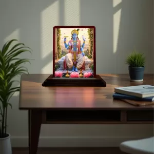 Car Desk/Table Top Lord Vishnu Wooden Photo Stand 3x4 Inches, Compact & Stylish Spiritual Display For Car, Home & Office (Pack Of 1) (F14536) Car Desk/Table Top Lord Vishnu Wooden Photo Stand 3x4 Inches, Compact & Stylish Spiritual Display For Car, Home & Office (Pack Of 1) (F14536)