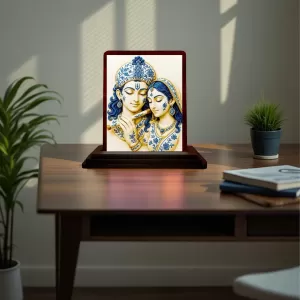 Car Desk/Table Top Radha Krishna Wooden Photo Stand 3x4 Inches, Compact & Stylish Spiritual Display For Car, Home & Office (Pack Of 1) (F14540) Car Desk/Table Top Radha Krishna Wooden Photo Stand 3x4 Inches, Compact & Stylish Spiritual Display For Car, Home & Office (Pack Of 1) (F14540)