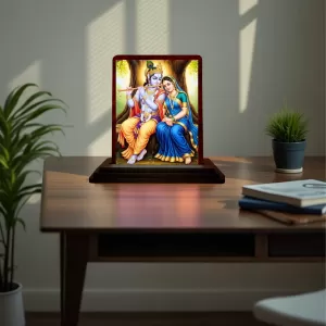 Car Desk/Table Top Radha Krishna Wooden Photo Stand 3x4 Inches, Compact & Stylish Spiritual Display For Car, Home & Office (Pack Of 1) (F14543) Car Desk/Table Top Radha Krishna Wooden Photo Stand 3x4 Inches, Compact & Stylish Spiritual Display For Car, Home & Office (Pack Of 1) (F14543)