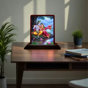 Car Desk/Table Top Radha Krishna Wooden Photo Stand 3x4 Inches, Compact & Stylish Spiritual Display For Car, Home & Office (Pack Of 1) (F14545) Car Desk/Table Top Radha Krishna Wooden Photo Stand 3x4 Inches, Compact & Stylish Spiritual Display For Car, Home & Office (Pack Of 1) (F14545)