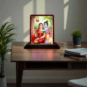 Car Desk/Table Top Yashodha Krishna Wooden Photo Stand 3x4 Inches, Compact & Stylish Spiritual Display For Car, Home & Office (Pack Of 1) (F14546) Car Desk/Table Top Yashodha Krishna Wooden Photo Stand 3x4 Inches, Compact & Stylish Spiritual Display For Car, Home & Office (Pack Of 1) (F14546)