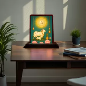 Car Desk/Table Top Gomatha Wooden Photo Stand  3x4 Inches, Compact & Stylish Spiritual Display For Car, Home & Office (Pack Of 1) (F14550)