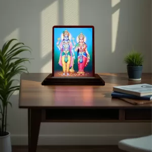 Car Desk/Table Top Lord Vishnu Lakshmi Wooden Photo Stand 3x4 Inches, Compact & Stylish Spiritual Display For Car, Home & Office (Pack Of 1) (F14559) Car Desk/Table Top Lord Vishnu Lakshmi Wooden Photo Stand 3x4 Inches, Compact & Stylish Spiritual Display For Car, Home & Office (Pack Of 1) (F14559)