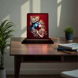 Car Desk/Table Top Radha Krishna Wooden Photo Stand 3x4 Inches, Compact & Stylish Spiritual Display For Car, Home & Office (Pack Of 1) (F14577) Car Desk/Table Top Radha Krishna Wooden Photo Stand 3x4 Inches, Compact & Stylish Spiritual Display For Car, Home & Office (Pack Of 1) (F14577)