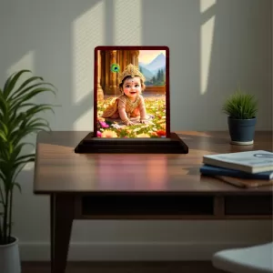 Car Desk/Table Top Lord Krishna Wooden Photo Stand 3x4 Inches, Compact & Stylish Spiritual Display For Car, Home & Office (Pack Of 1) (F14591) Car Desk/Table Top Lord Krishna Wooden Photo Stand 3x4 Inches, Compact & Stylish Spiritual Display For Car, Home & Office (Pack Of 1) (F14591)