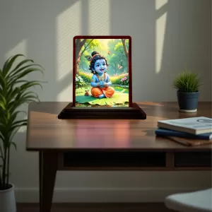 Car Desk/Table Top Lord Krishna Wooden Photo Stand 3x4 Inches, Compact & Stylish Spiritual Display For Car, Home & Office (Pack Of 1) (F14592) Car Desk/Table Top Lord Krishna Wooden Photo Stand 3x4 Inches, Compact & Stylish Spiritual Display For Car, Home & Office (Pack Of 1) (F14592)
