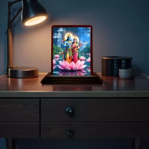 Car Desk/Table Top Lord Vishnu And Lakshmi Wooden Photo Stand 3x4 Inches, Compact & Stylish Spiritual Display For Car, Home & Office (Pack Of 1) (F14603) Car Desk/Table Top Lord Vishnu And Lakshmi Wooden Photo Stand 3x4 Inches, Compact & Stylish Spiritual Display For Car, Home & Office (Pack Of 1) (F14603)