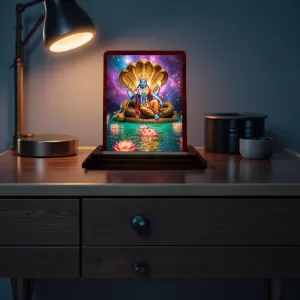 Car Desk/Table Top Lord Vishnu Wooden Photo Stand 3x4 Inches, Compact & Stylish Spiritual Display For Car, Home & Office (Pack Of 1) (F14604) Car Desk/Table Top Lord Vishnu Wooden Photo Stand 3x4 Inches, Compact & Stylish Spiritual Display For Car, Home & Office (Pack Of 1) (F14604)