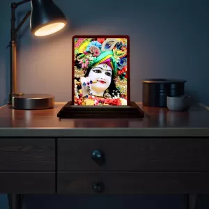 Car Desk/Table Top Loird Krishna Wooden Photo Stand  3x4 Inches, Compact & Stylish Spiritual Display For Car, Home & Office (Pack Of 1) (F14632)