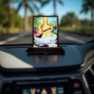 Car Desk/Table Top Maa Sarswati Wooden Photo Stand 3x4 Inches, Compact & Stylish Spiritual Display For Car, Home & Office (Pack Of 1) (F15055) Car Desk/Table Top Maa Sarswati Wooden Photo Stand 3x4 Inches, Compact & Stylish Spiritual Display For Car, Home & Office (Pack Of 1) (F15055)