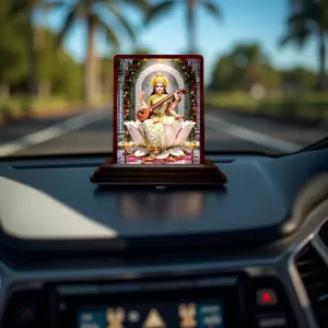 Car Desk/Table Top Maa Sarswati Wooden Photo Stand 3x4 Inches, Compact & Stylish Spiritual Display For Car, Home & Office (Pack Of 1) (F15069) Car Desk/Table Top Maa Sarswati Wooden Photo Stand 3x4 Inches, Compact & Stylish Spiritual Display For Car, Home & Office (Pack Of 1) (F15069)
