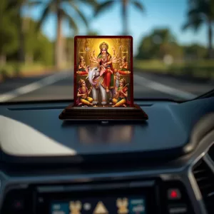 Car Desk/Table Top  Durga Wooden Photo Stand  3x4 Inches, Compact & Stylish Spiritual Display For Car, Home & Office (Pack Of 1) (F15088)