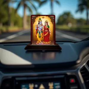 Car Desk/Table Top Lord Radha Krishna Wooden Photo Stand 3x4 Inches, Compact & Stylish Spiritual Display For Car, Home & Office (Pack Of 1) (F15110) Car Desk/Table Top Lord Radha Krishna Wooden Photo Stand 3x4 Inches, Compact & Stylish Spiritual Display For Car, Home & Office (Pack Of 1) (F15110)