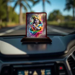 Car Desk/Table Top Lord Krishna Wooden Photo Stand 3x4 Inches, Compact & Stylish Spiritual Display For Car, Home & Office (Pack Of 1) (F15114) Car Desk/Table Top Lord Krishna Wooden Photo Stand 3x4 Inches, Compact & Stylish Spiritual Display For Car, Home & Office (Pack Of 1) (F15114)