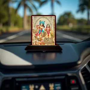 Car Desk/Table Top Lord Radha Krishna Wooden Photo Stand 3x4 Inches, Compact & Stylish Spiritual Display For Car, Home & Office (Pack Of 1) (F15119) Car Desk/Table Top Lord Radha Krishna Wooden Photo Stand 3x4 Inches, Compact & Stylish Spiritual Display For Car, Home & Office (Pack Of 1) (F15119)