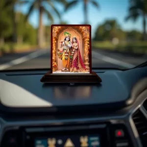 Car Desk/Table Top Lord Radha Krishna Wooden Photo Stand 3x4 Inches, Compact & Stylish Spiritual Display For Car, Home & Office (Pack Of 1) (F15124) Car Desk/Table Top Lord Radha Krishna Wooden Photo Stand 3x4 Inches, Compact & Stylish Spiritual Display For Car, Home & Office (Pack Of 1) (F15124)