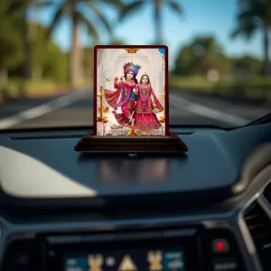 Car Desk/Table Top Lord Radha Krishna Wooden Photo Stand 3x4 Inches, Compact & Stylish Spiritual Display For Car, Home & Office (Pack Of 1) (F15125) Car Desk/Table Top Lord Radha Krishna Wooden Photo Stand 3x4 Inches, Compact & Stylish Spiritual Display For Car, Home & Office (Pack Of 1) (F15125)