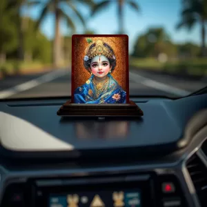 Car Desk/Table Top Lord Bal Krishna Wooden Photo Stand 3x4 Inches, Compact & Stylish Spiritual Display For Car, Home & Office (Pack Of 1) (F15128) Car Desk/Table Top Lord Bal Krishna Wooden Photo Stand 3x4 Inches, Compact & Stylish Spiritual Display For Car, Home & Office (Pack Of 1) (F15128)