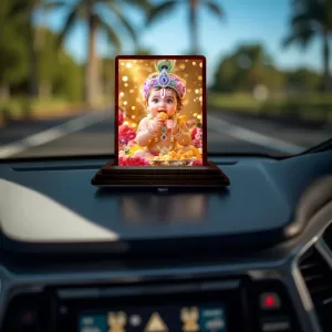 Car Desk/Table Top Lord Bal Krishna Wooden Photo Stand 3x4 Inches, Compact & Stylish Spiritual Display For Car, Home & Office (Pack Of 1) (F15129) Car Desk/Table Top Lord Bal Krishna Wooden Photo Stand 3x4 Inches, Compact & Stylish Spiritual Display For Car, Home & Office (Pack Of 1) (F15129)
