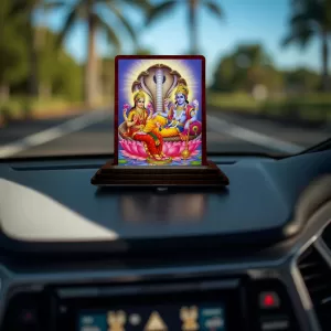 Car Desk/Table Top Lord Vishnu Laxmi Wooden Photo Stand 3x4 Inches, Compact & Stylish Spiritual Display For Car, Home & Office (Pack Of 1) (F15132) Car Desk/Table Top Lord Vishnu Laxmi Wooden Photo Stand 3x4 Inches, Compact & Stylish Spiritual Display For Car, Home & Office (Pack Of 1) (F15132)