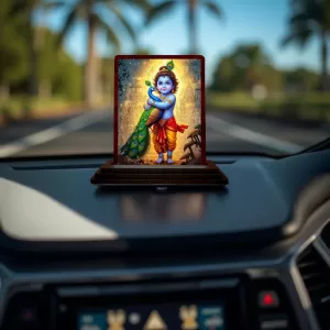 Car Desk/Table Top Lord Bal Krishna Wooden Photo Stand 3x4 Inches, Compact & Stylish Spiritual Display For Car, Home & Office (Pack Of 1) (F15148) Car Desk/Table Top Lord Bal Krishna Wooden Photo Stand 3x4 Inches, Compact & Stylish Spiritual Display For Car, Home & Office (Pack Of 1) (F15148)