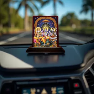 Car Desk/Table Top Lord Vishnu Shakar Brhma Wooden Photo Stand 3x4 Inches, Compact & Stylish Spiritual Display For Car, Home & Office (Pack Of 1) (F15165) Car Desk/Table Top Lord Vishnu Shakar Brhma Wooden Photo Stand 3x4 Inches, Compact & Stylish Spiritual Display For Car, Home & Office (Pack Of 1) (F15165)