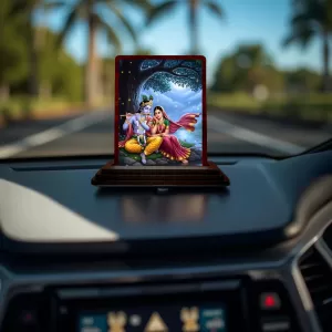 Car Desk/Table Top Lord Radha Krishna Wooden Photo Stand 3x4 Inches, Compact & Stylish Spiritual Display For Car, Home & Office (Pack Of 1) (F15171) Car Desk/Table Top Lord Radha Krishna Wooden Photo Stand 3x4 Inches, Compact & Stylish Spiritual Display For Car, Home & Office (Pack Of 1) (F15171)
