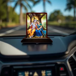 Car Desk/Table Top Lord Radha Krishna Wooden Photo Stand 3x4 Inches, Compact & Stylish Spiritual Display For Car, Home & Office (Pack Of 1) (F15172) Car Desk/Table Top Lord Radha Krishna Wooden Photo Stand 3x4 Inches, Compact & Stylish Spiritual Display For Car, Home & Office (Pack Of 1) (F15172)