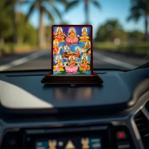 Car Desk/Table Top  Lord Vishnu Maa Laxmi Wooden Photo Stand  3x4 Inches, Compact & Stylish Spiritual Display For Car, Home & Office (Pack Of 1) (F15176)