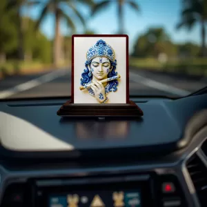 Car Desk/Table Top Lord Krishna Wooden Photo Stand 3x4 Inches, Compact & Stylish Spiritual Display For Car, Home & Office (Pack Of 1) (F15181) Car Desk/Table Top Lord Krishna Wooden Photo Stand 3x4 Inches, Compact & Stylish Spiritual Display For Car, Home & Office (Pack Of 1) (F15181)