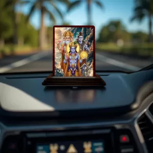 Car Desk/Table Top Lord Vishnu Shankar Bramha Wooden Photo Stand 3x4 Inches, Compact & Stylish Spiritual Display For Car, Home & Office (Pack Of 1) (F15187) Car Desk/Table Top Lord Vishnu Shankar Bramha Wooden Photo Stand 3x4 Inches, Compact & Stylish Spiritual Display For Car, Home & Office (Pack Of 1) (F15187)