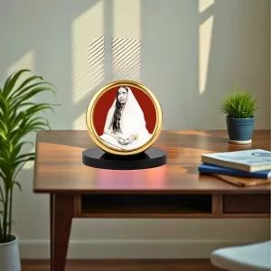 Car Desk/Table Top Sarada Maa Metal Golden Photo Stand  2x2 Inches, Compact & Stylish Spiritual Display For Car, Home & Office (Pack Of 1) (F18441)