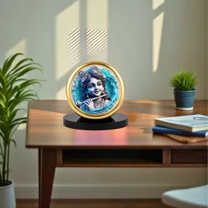 Car Desk/Table Top Lord Krishna Metal Golden Photo Stand  2x2 Inches, Compact & Stylish Spiritual Display For Car, Home & Office (Pack Of 1) (F18454)