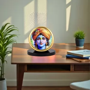 Car Desk/Table Top Lord Krishna Metal Golden Photo Stand  2x2 Inches, Compact & Stylish Spiritual Display For Car, Home & Office (Pack Of 1) (F18458)