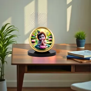 Car Desk/Table Top Little Krishna Metal Golden Photo Stand  2x2 Inches, Compact & Stylish Spiritual Display For Car, Home & Office (Pack Of 1) (F18464)