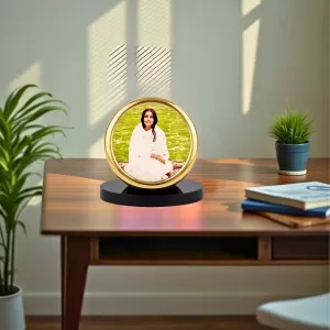 Car Desk/Table Top Anandamayi Metal Golden Photo Stand  2x2 Inches, Compact & Stylish Spiritual Display For Car, Home & Office (Pack Of 1) (F18465)