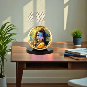 Car Desk/Table Top Lord Krishna Metal Golden Photo Stand  2x2 Inches, Compact & Stylish Spiritual Display For Car, Home & Office (Pack Of 1) (F18473)
