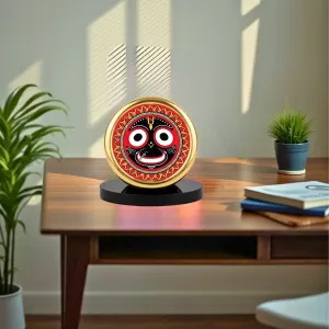 Car Desk/Table Top Lord Jagannath Metal Golden Photo Stand  2x2 Inches, Compact & Stylish Spiritual Display For Car, Home & Office (Pack Of 1) (F18476)