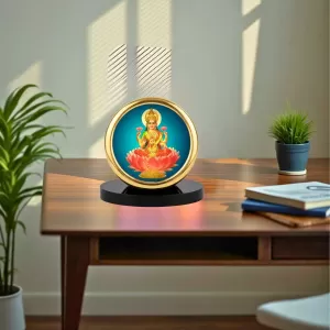 Car Desk/Table Top Goddess Lakshmi Metal Golden Photo Stand  2x2 Inches, Compact & Stylish Spiritual Display For Car, Home & Office (Pack Of 1) (F18486)