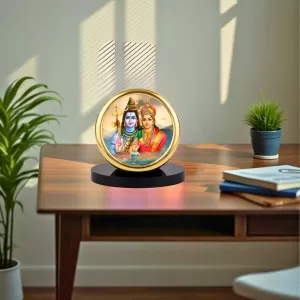Car Desk/Table Top Lord Shiva And Parvathi Metal Golden Photo Stand  2x2 Inches, Compact & Stylish Spiritual Display For Car, Home & Office (Pack Of 1) (F18489)