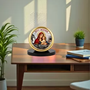 Car Desk/Table Top Jesus And Merry Metal Golden Photo Stand  2x2 Inches, Compact & Stylish Spiritual Display For Car, Home & Office (Pack Of 1) (F18510)