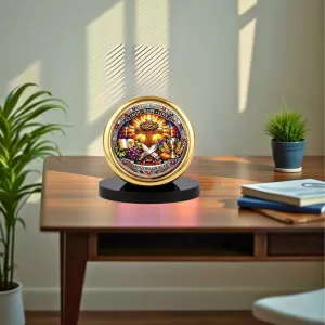 Car Desk/Table Top Lord Jesus Metal Golden Photo Stand  2x2 Inches, Compact & Stylish Spiritual Display For Car, Home & Office (Pack Of 1) (F18519)